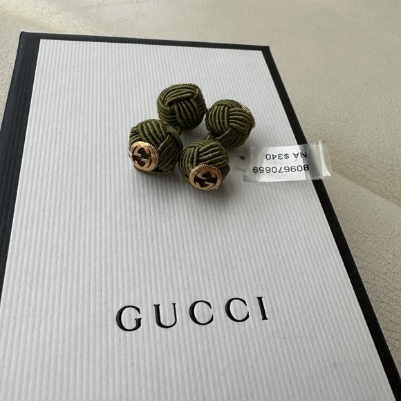 NEW Gucci Interlocking G rope cufflinks Green Gold GG Logo - Picture 9 of 9